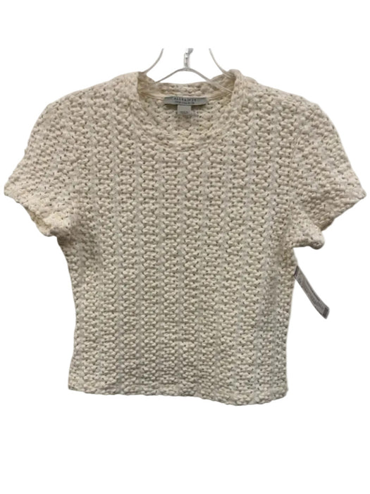 ALLSAINTS Size 6 Cream White Cotton Blend Short Sleeve Perforated Knit Top Cream White / 6