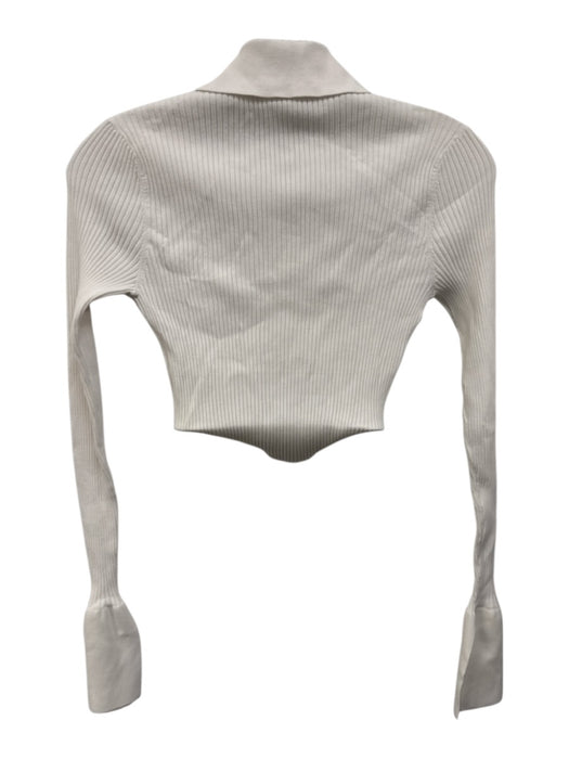 A.L.C. Size XS White Viscose Blend Ribbed Button Front Long Sleeve Crop Top White / XS