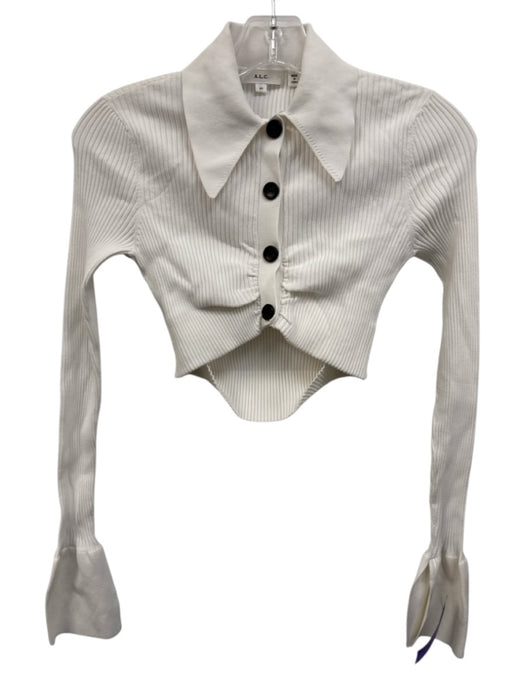 A.L.C. Size XS White Viscose Blend Ribbed Button Front Long Sleeve Crop Top White / XS