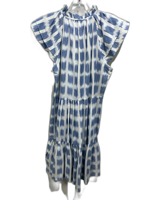 Veronica Beard Size s / 4 Blue & White Cotton Abstract Shape Ruffle Trim Dress Blue & White / s / 4