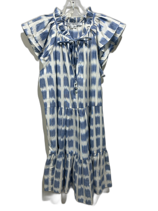 Veronica Beard Size s / 4 Blue & White Cotton Abstract Shape Ruffle Trim Dress Blue & White / s / 4