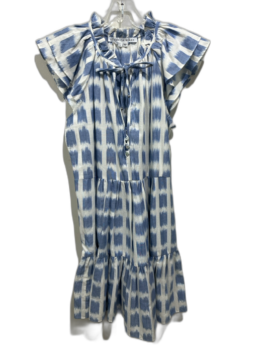 Veronica Beard Size s / 4 Blue & White Cotton Abstract Shape Ruffle Trim Dress Blue & White / s / 4