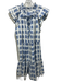 Veronica Beard Size s / 4 Blue & White Cotton Abstract Shape Ruffle Trim Dress Blue & White / s / 4