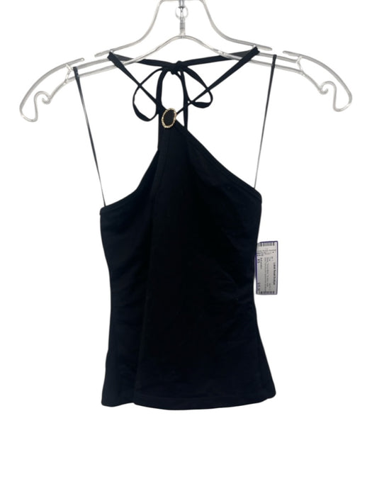 Reformation Size XS Black Tencel Blend Tie Neck Halter Gold Tone Accent Top Black / XS
