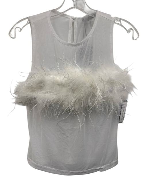Sans Souci Size S White Nylon Blend Sleeveless Mesh Feather Detail Top White / S