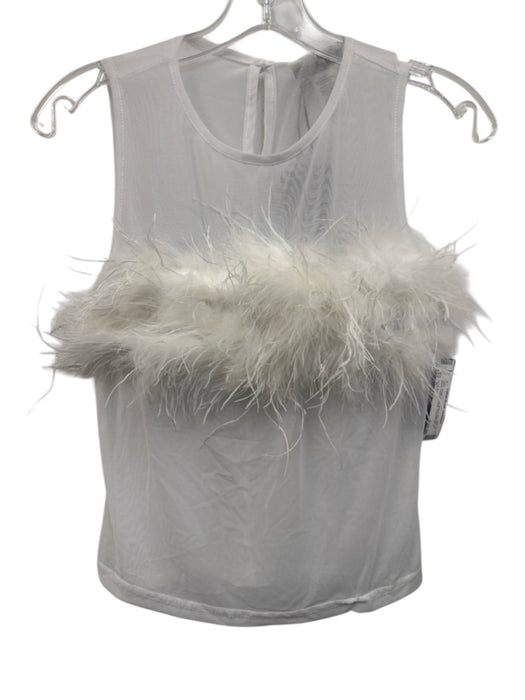 Sans Souci Size S White Nylon Blend Sleeveless Mesh Feather Detail Top White / S