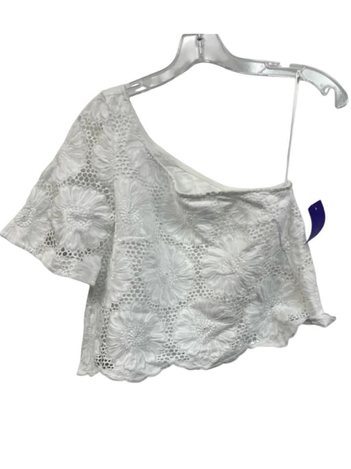 N/ Nicholas Size 2 White Cotton One Shoulder Floral Overlay Side Zip Crop Top White / 2
