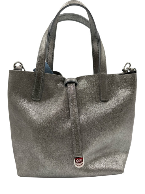 Gigi Pewter Silver Leather Cracked / Distressed Detachable Strap Top Buckle Bag Pewter Silver / Small