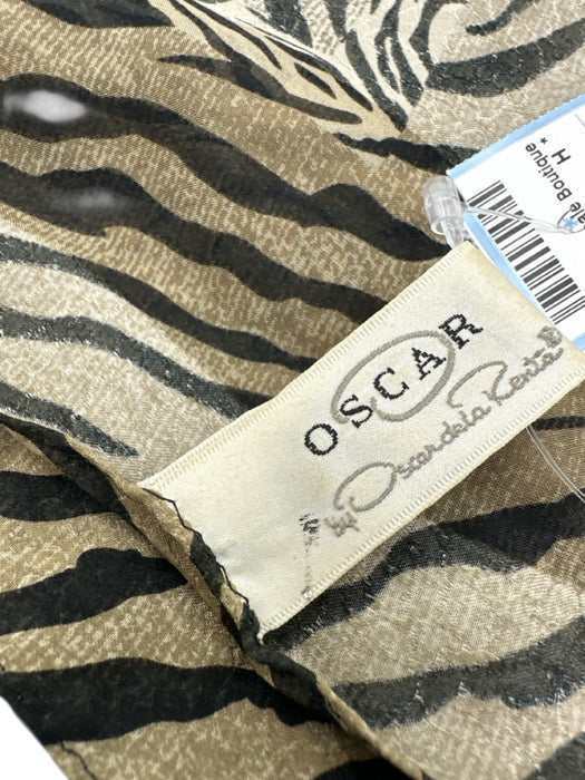 Oscar by Oscar de la Renta Black & Beige Silk Square Animal Print scarf Black & Beige / Small