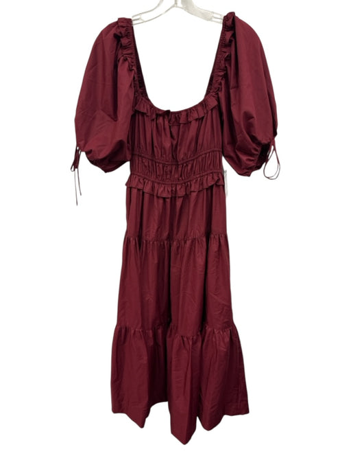 En Saison Size S Maroon Red No Fabric Tag Ruffle Puff Sleeve Front Tie Dress Maroon Red / S