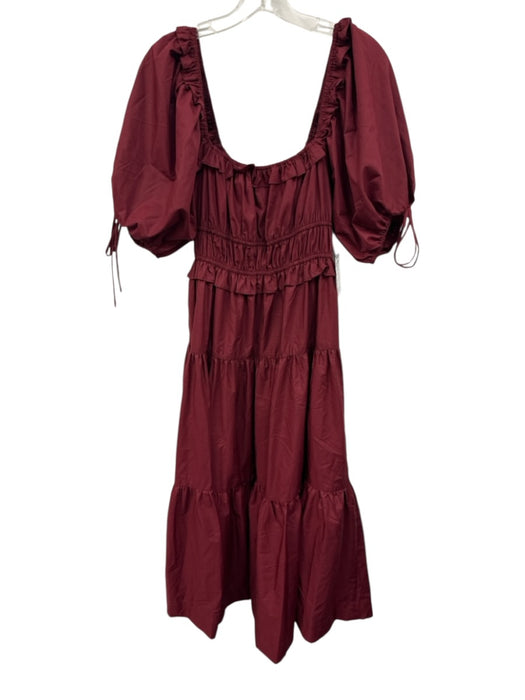 En Saison Size S Maroon Red No Fabric Tag Ruffle Puff Sleeve Front Tie Dress Maroon Red / S