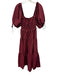 En Saison Size S Maroon Red No Fabric Tag Ruffle Puff Sleeve Front Tie Dress Maroon Red / S