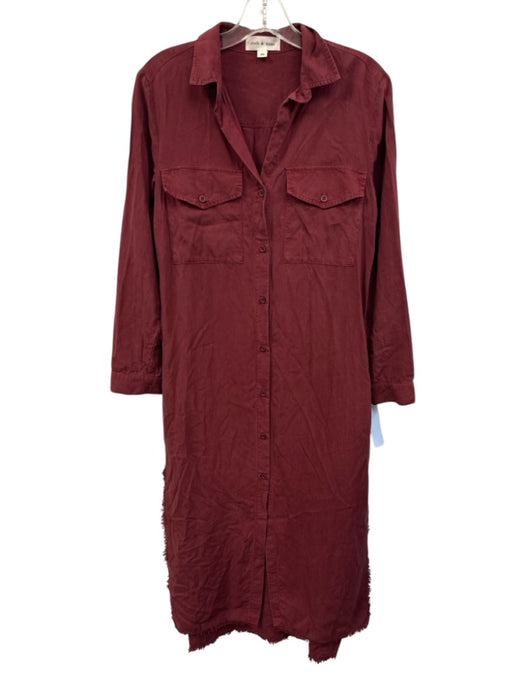 Cloth & Stone Size XS Burgundy Red Tencel Collar Neck Button Down Dress Burgundy Red / XS