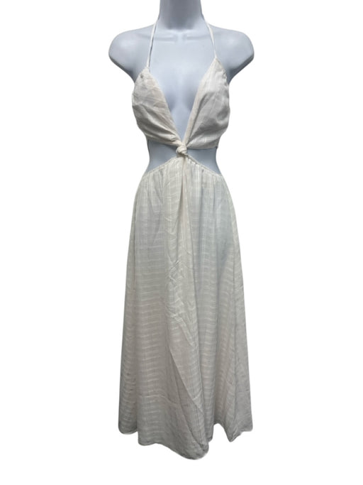 SABO Size XS Off White Polyester Tie Strap Halter Open Back & Sides Dress Off White / XS