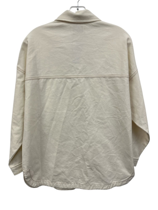 Becasa Size S/M Cream White Cotton Collar Neck Button Close 3/4 Sleeve Jacket Cream White / S/M