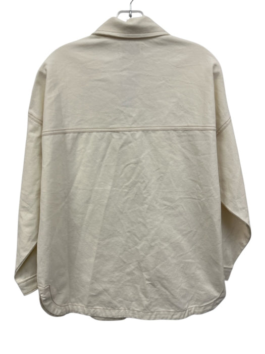 Becasa Size S/M Cream White Cotton Collar Neck Button Close 3/4 Sleeve Jacket Cream White / S/M