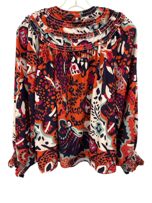 CK Bradley Size S Orange, Purple & Multi Print Polyester Pleat Detail Top Orange, Purple & Multi Print / S