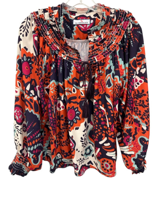 CK Bradley Size S Orange, Purple & Multi Print Polyester Pleat Detail Top Orange, Purple & Multi Print / S