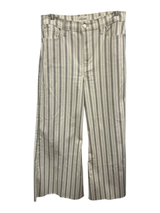 Frame Size 30 White & Gray Cotton Button & Zip Front Vertical Stripes Jeans White & Gray / 30