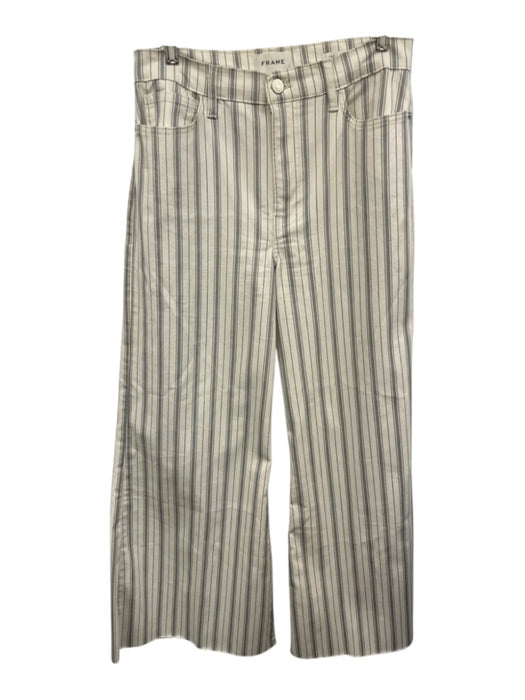 Frame Size 30 White & Gray Cotton Button & Zip Front Vertical Stripes Jeans White & Gray / 30