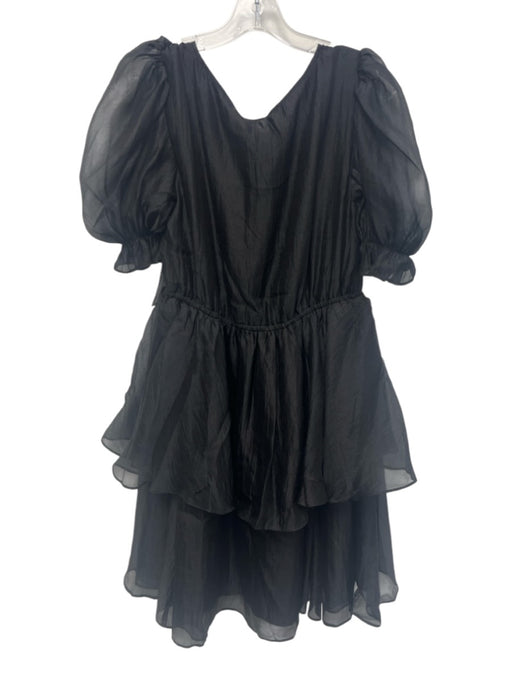 S'edge Size Medium Black Polyester Short Puff Sleeve Elastic Waist Tiered Dress Black / Medium