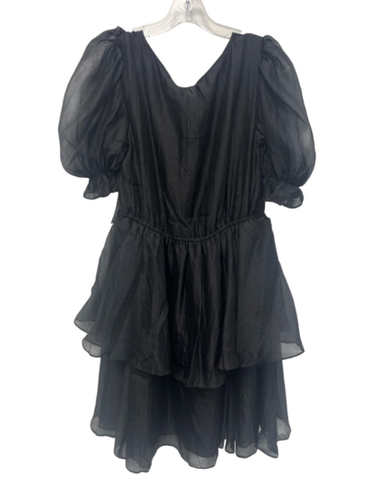 S'edge Size Medium Black Polyester Short Puff Sleeve Elastic Waist Tiered Dress Black / Medium