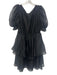 S'edge Size Medium Black Polyester Short Puff Sleeve Elastic Waist Tiered Dress Black / Medium