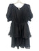 S'edge Size Medium Black Polyester Short Puff Sleeve Elastic Waist Tiered Dress Black / Medium