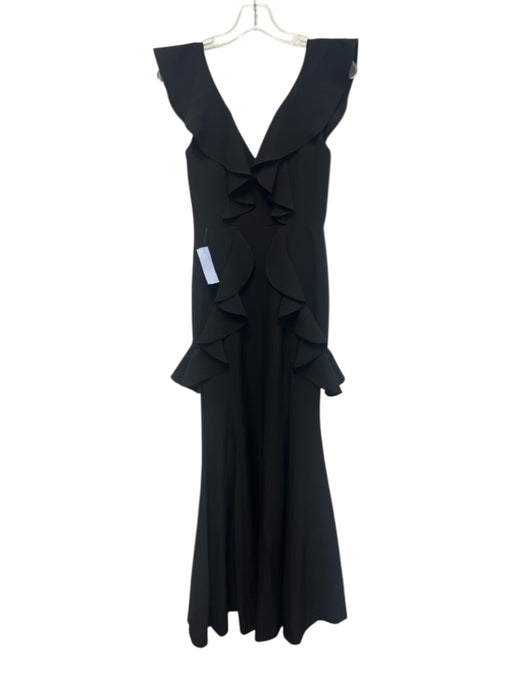 Gianni Bini Size 0 Black Polyester Blend Ruffle Cap Sleeve V Neck Side Zip Gown Black / 0