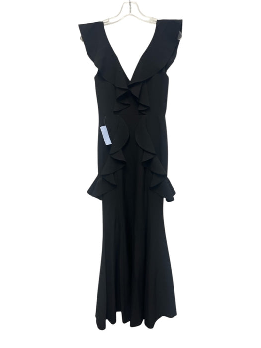Gianni Bini Size 0 Black Polyester Blend Ruffle Cap Sleeve V Neck Side Zip Gown Black / 0