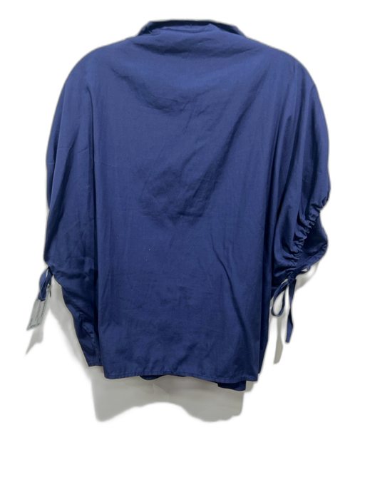 Harshman Size S Navy Blue Cotton Short Sleeve Drawstring V Neck Boxy Top Navy Blue / S