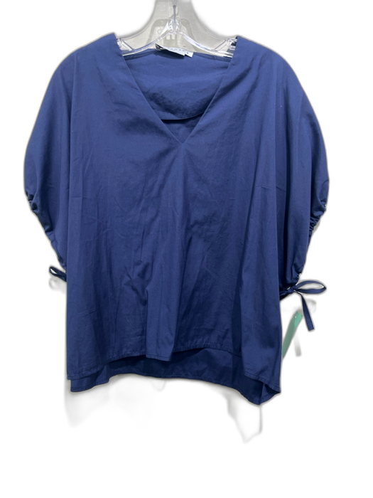 Harshman Size S Navy Blue Cotton Short Sleeve Drawstring V Neck Boxy Top Navy Blue / S
