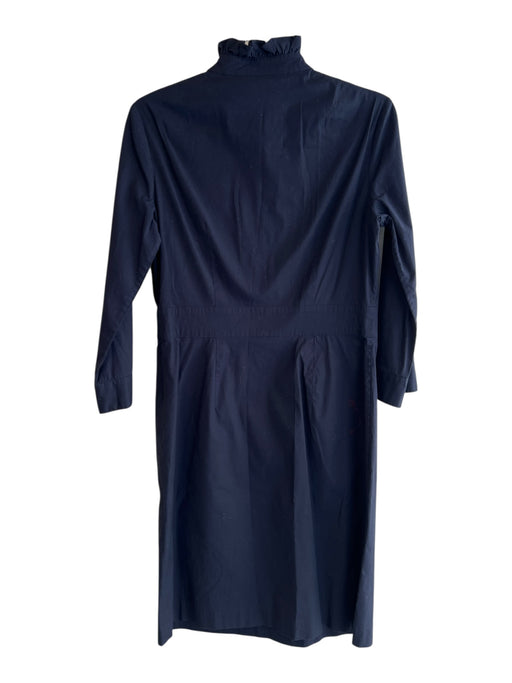 Tory Burch Size 8 Navy Cotton High Ruffle Neck 1/4 Button 1/2 sleeve Dress Navy / 8