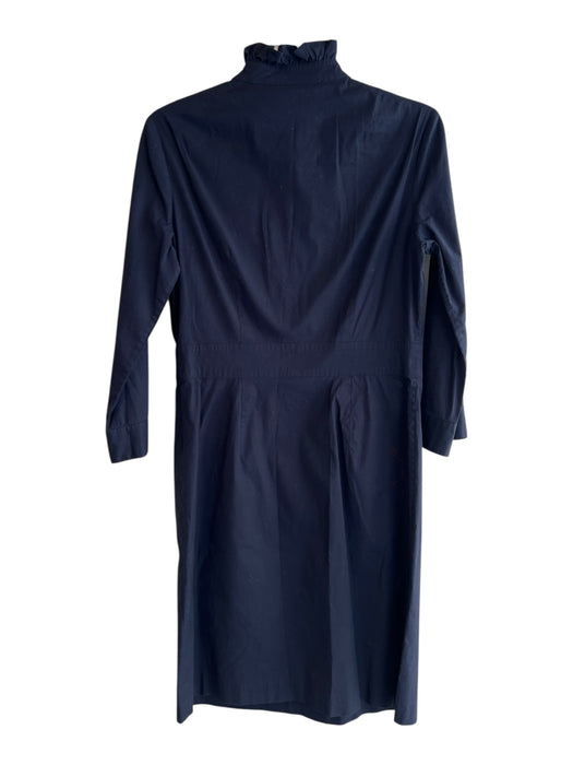 Tory Burch Size 8 Navy Cotton High Ruffle Neck 1/4 Button 1/2 sleeve Dress Navy / 8