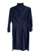 Tory Burch Size 8 Navy Cotton High Ruffle Neck 1/4 Button 1/2 sleeve Dress Navy / 8