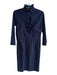 Tory Burch Size 8 Navy Cotton High Ruffle Neck 1/4 Button 1/2 sleeve Dress Navy / 8