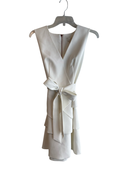 Ted Baker Size 1 White Polyester V Neck Sleeveless Back Zip Tiered Dress White / 1