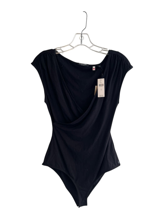 Scotch & Soda Size S Black Lyocell Deep V Faux Wrap Cap Sleeve Bodysuit Black / S