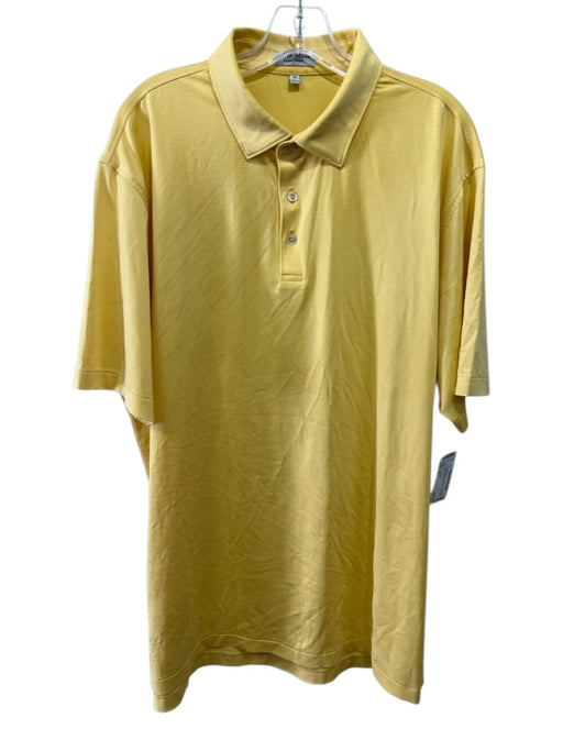 Peter Millar Size XL Yellow & White Polyester Striped Polo Men's Short Sleeve Yellow & White / XL