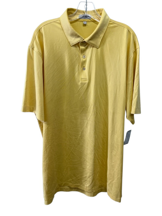 Peter Millar Size XL Yellow & White Polyester Striped Polo Men's Short Sleeve Yellow & White / XL