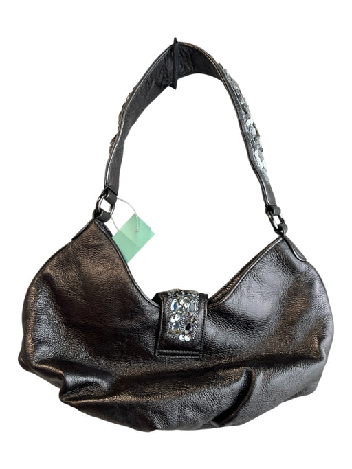 Donald J Pliner Grey Leather Beaded & Sequined Top Handle Bag Grey