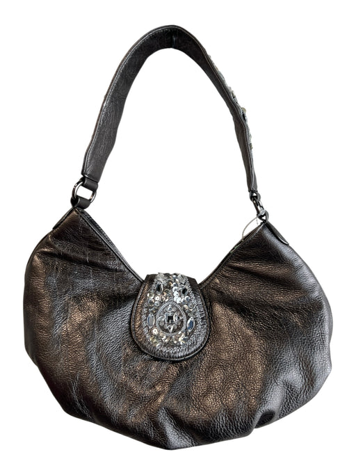 Donald J Pliner Grey Leather Beaded & Sequined Top Handle Bag Grey