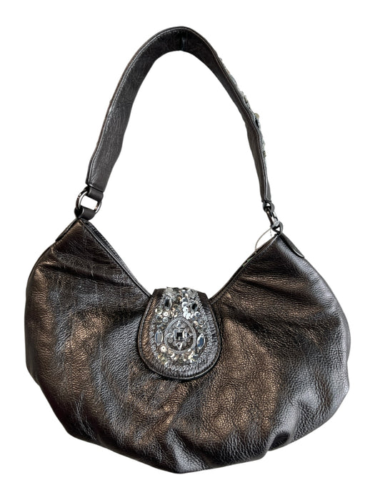 Donald J Pliner Grey Leather Beaded & Sequined Top Handle Bag Grey
