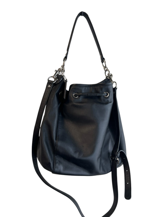 Coach Black Leather Silver Hardware Top Handles Detachable Crossbody Strap Bag Black