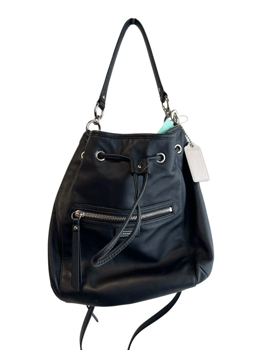 Coach Black Leather Silver Hardware Top Handles Detachable Crossbody Strap Bag Black