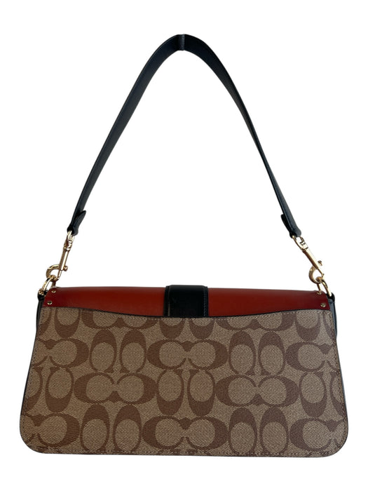 Coach Black & Brown Leather & Canvas Gold hardware Logo Top Handle Bag Black & Brown