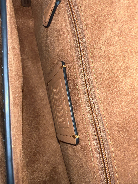 Coach Black & Brown Leather & Canvas Gold hardware Logo Top Handle Bag Black & Brown