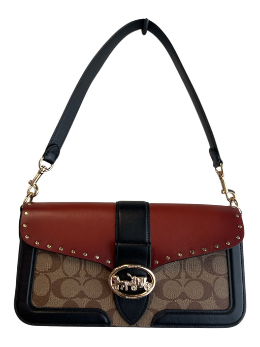 Coach Black & Brown Leather & Canvas Gold hardware Logo Top Handle Bag Black & Brown