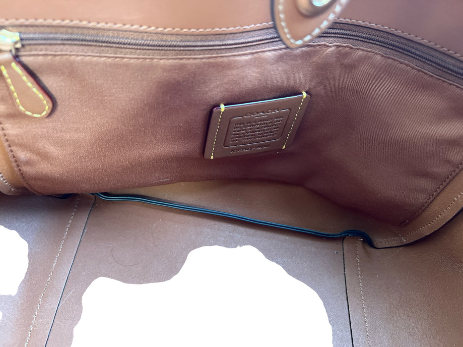 Coach Caramel Leather Gold hardware Double Top Handle Lock Clasp Tote Bag Caramel