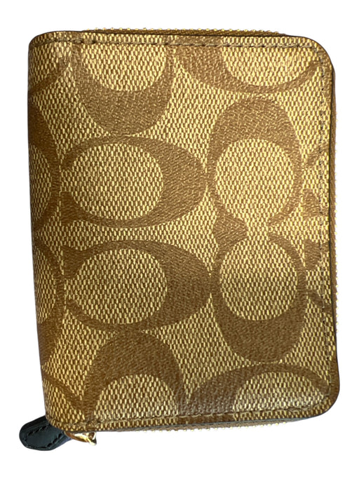 Coach Caramel & Brown Print Leather Gold hardware Snap Closure Wallets Caramel & Brown Print